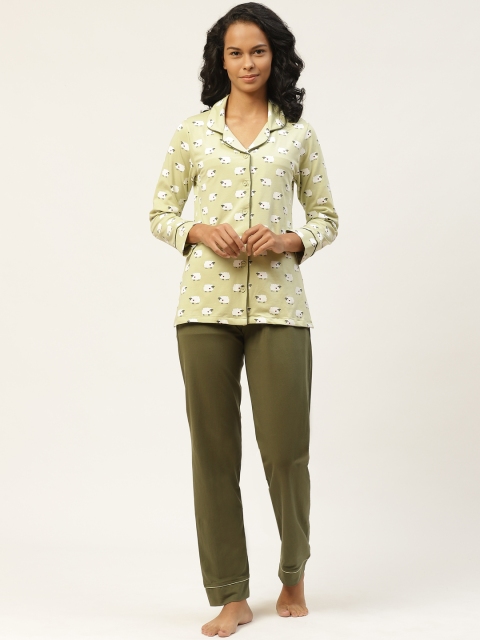 

Organza Women Green & White Printed Pure Cotton Night suit
