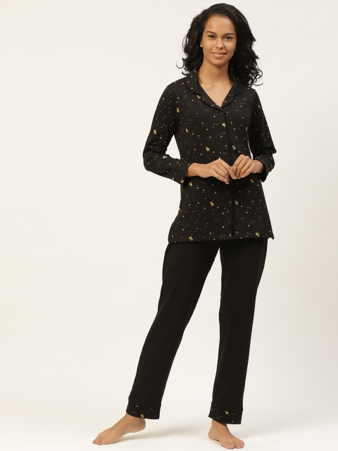 

Organza Women Black & Golden Printed Pure Cotton Night suit