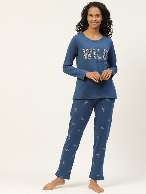 

Organza Women Blue Printed Pure Cotton Night suit