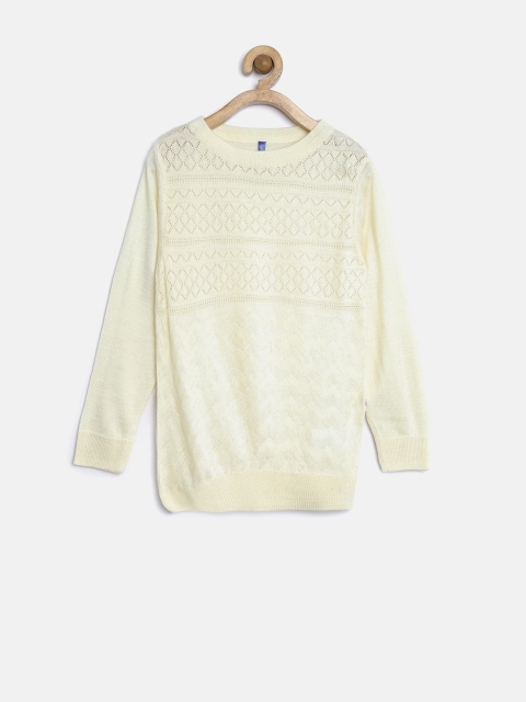 

YK Girls Cream-Coloured Patterned Sweater
