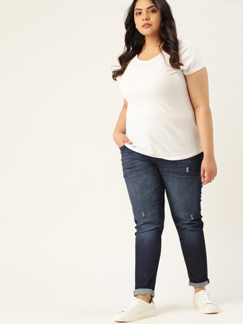 

Sztori Women Plus Size Navy Blue Skinny Fit Mid-Rise Mildly Distressed Stretchable Jeans