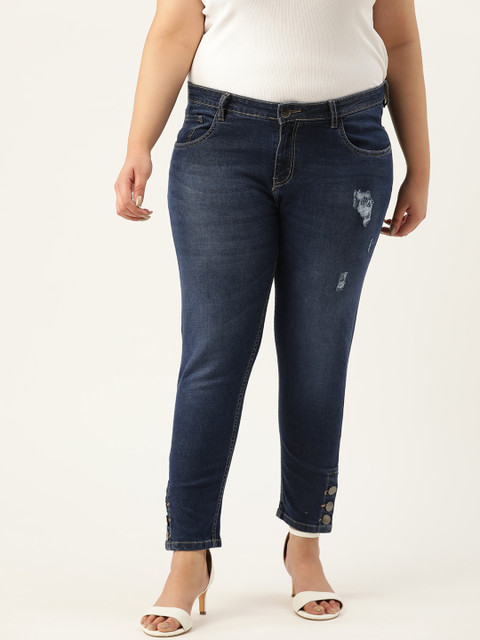 

Sztori Plus Size Women Blue Skinny Fit Mid-Rise Stretchable Cropped Jeans