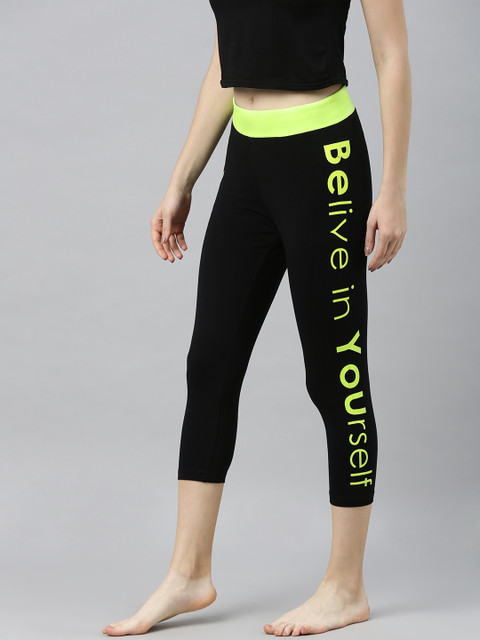 

zebu Women Black Solid Skinny Fit Capris With Printed Detailing