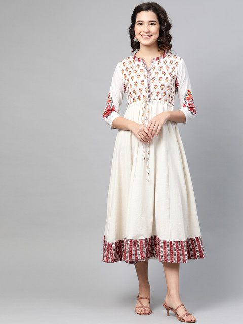 

PINKSKY Women Off-White Printed Sustainable Handicrafts Maxi Dress