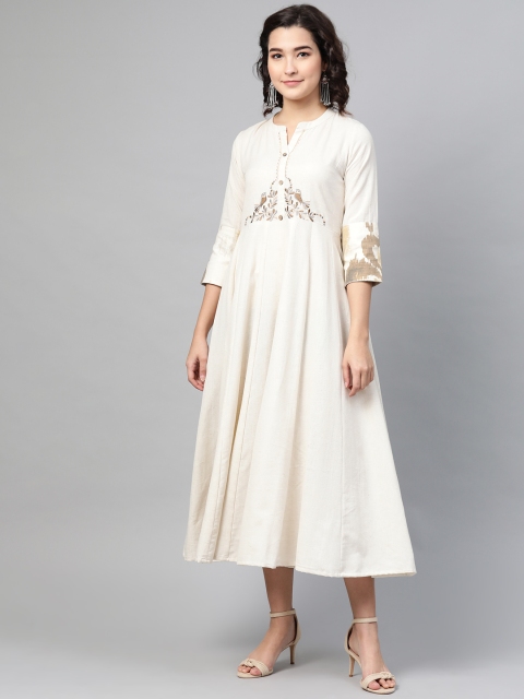 

PINKSKY Women Off-White Solid Midi Dress