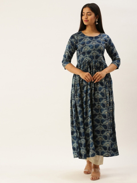 

7Threads Blue & Off-White Ethnic Motif Print Anarkali Kurta