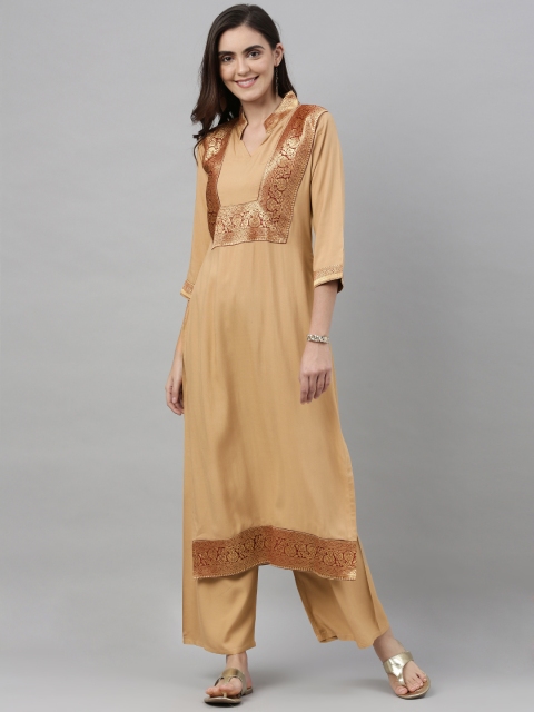 

GoSriKi Women Beige Yoke Design Kurta with Palazzos
