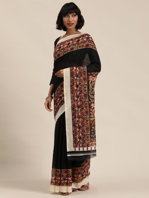 

Florence Black & Orange Kalamkari Printed Saree