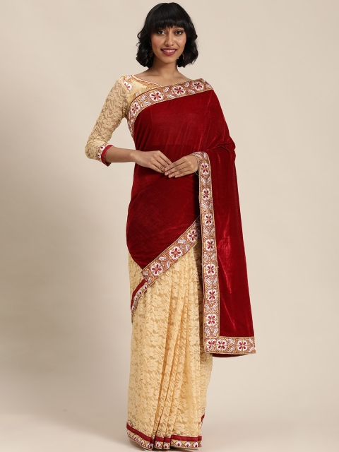 

Florence Maroon & Beige Velvet Embroidered Saree
