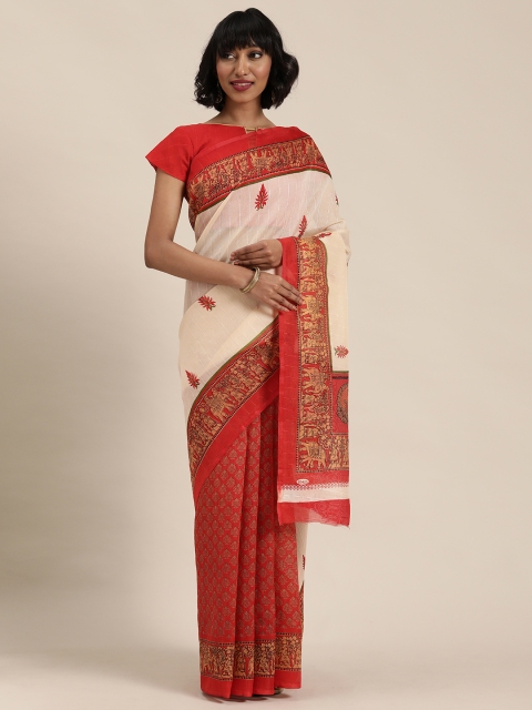

Florence Red & Cream-Coloured Ethnic Motifs Print Saree