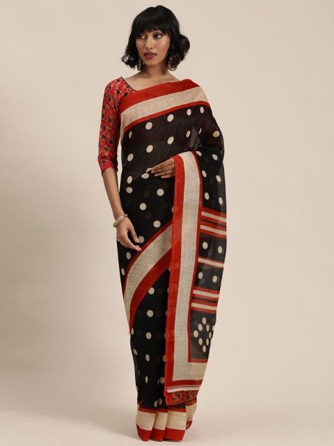 

Florence Black & Off-White Polka Dots Printed Saree