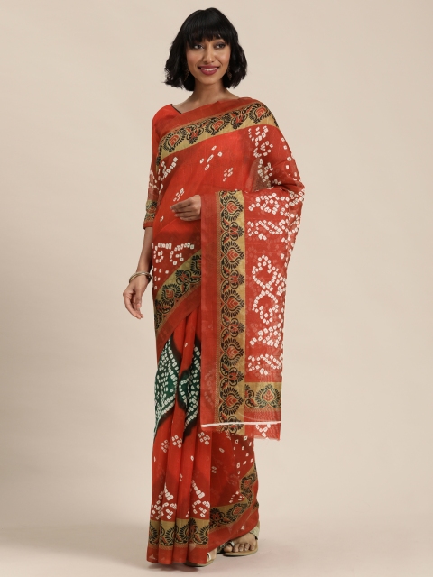 

Florence Rust Red & White Printed Bandhani Saree