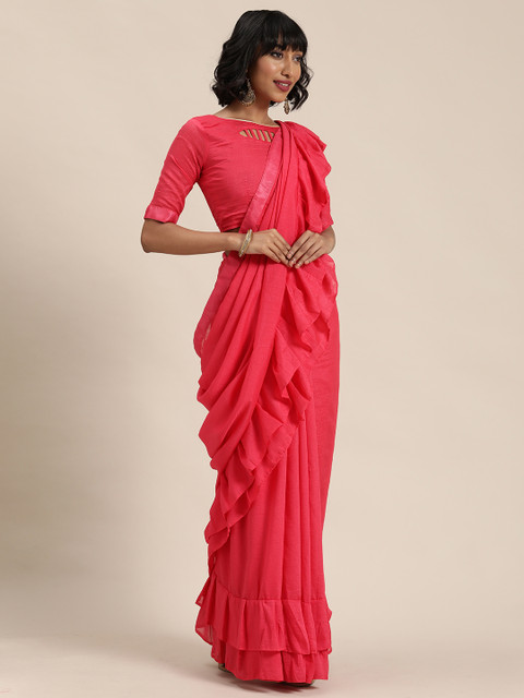 

Florence Pink Solid Ruffle Saree