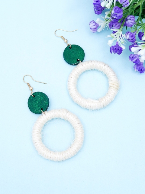 

Golden Peacock White & Green Circular Drop Earrings