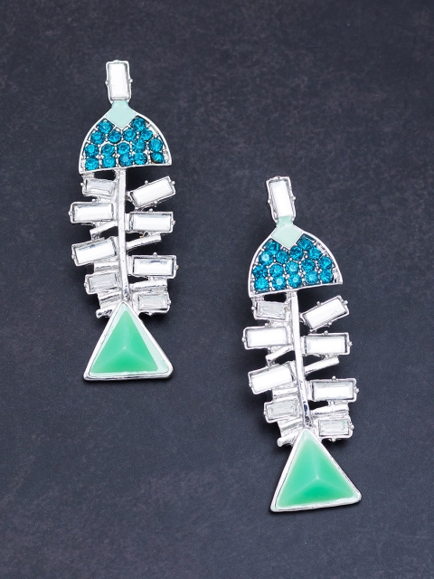 

Golden Peacock Silver-Toned Animal Shaped Drop Earrings