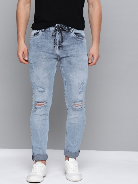 

Mast & Harbour Men Blue Slim Tapered Fit Mid-Rise Low Distress Stretchable Jeans