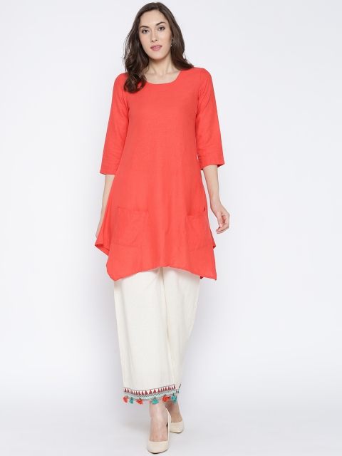 

BIBA Coral Red A-Line Asymmetric Kurta