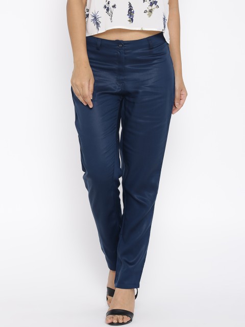 

BIBA Women Navy Blue Solid Trousers