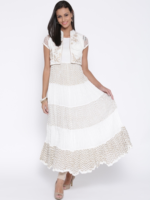 

BIBA Off-White Crinkled Anarkali Kurta with Embroidered Shrug