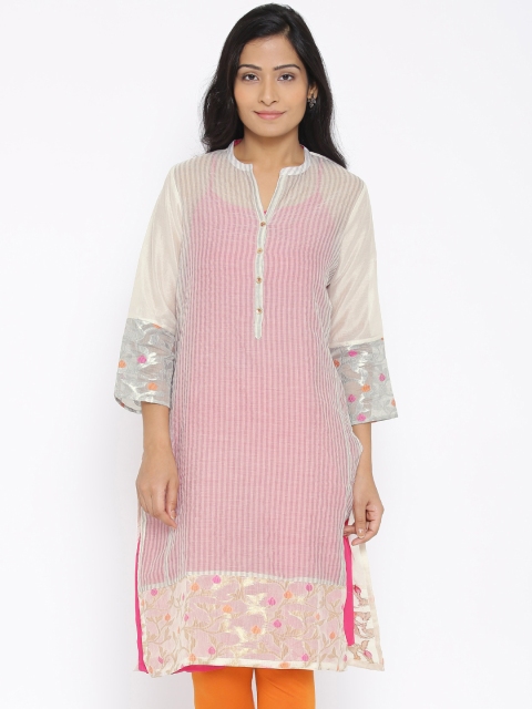 

BIBA Off-White & Grey Striped Kurta