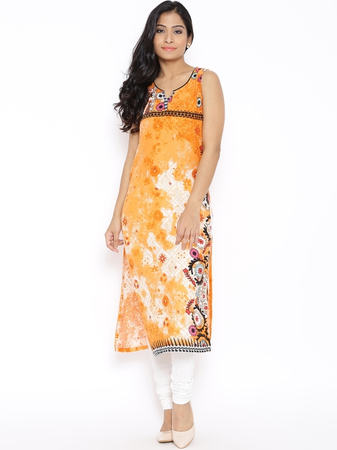 BIBA Orange Printed Kurta available at myntra for Rs.449