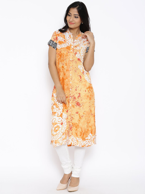 

BIBA Orange & Off-White Printed Kurta