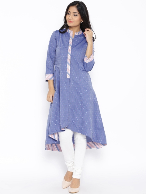 

BIBA Blue Patterned Anarkali High-Low Kurta