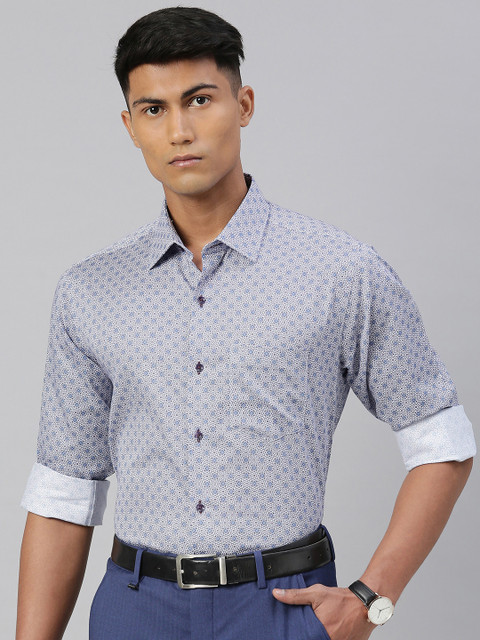 

Van Heusen Men White & Blue Custom Fit Printed Party Shirt