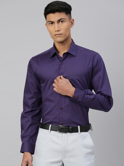 

Van Heusen Men Navy Blue & Red Custom Fit Checked Formal Shirt