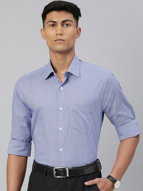 

Van Heusen Men Blue & White Custom Fit Micro Checked Formal Shirt
