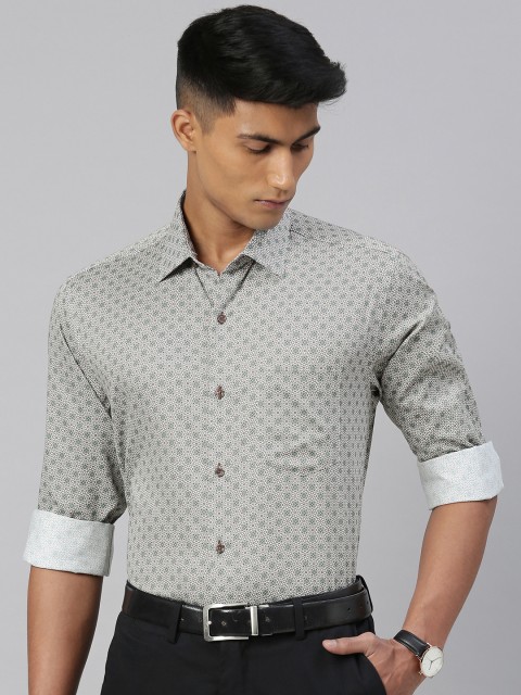 

Van Heusen Men Green & Brown Custom Fit Printed Formal Shirt