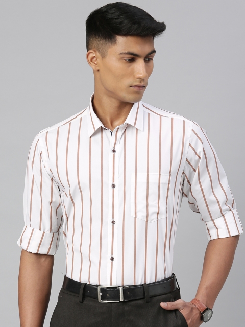 

Van Heusen Men White & Brown Custom Fit Striped Formal Shirt