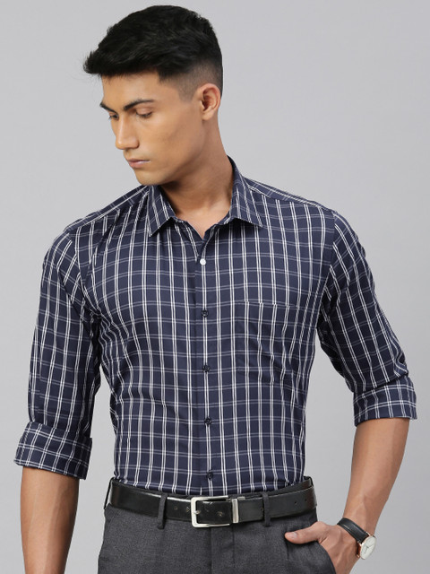 

Van Heusen Men Navy Blue & White Slim Fit Checked Formal Shirt