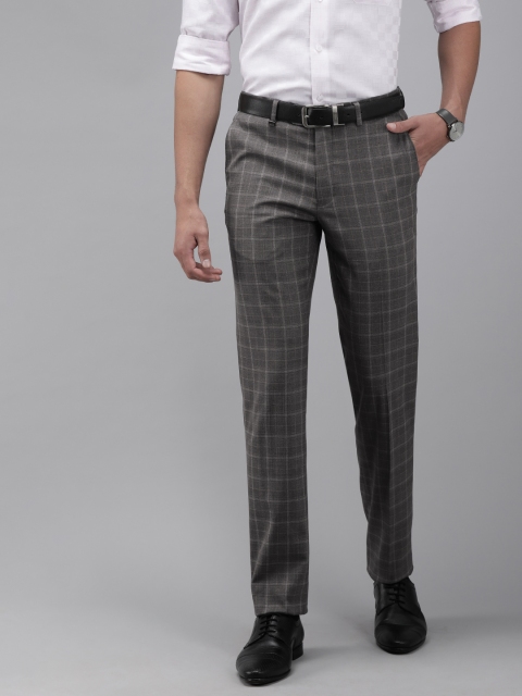 

Van Heusen Men Charcoal Grey & White Slim Fit Checked Formal Trousers