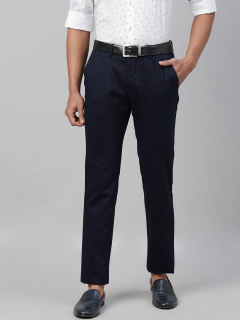 

Van Heusen Men Navy Blue Slim Fit Solid Regular Trousers