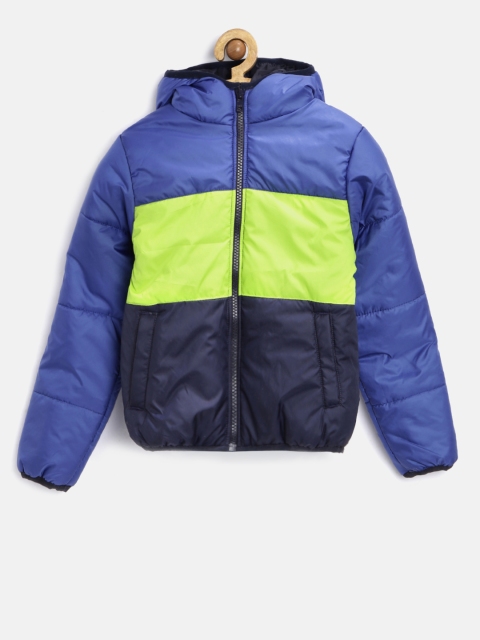 

YK Boys Blue Colourblocked Hooded Puffer Jacket