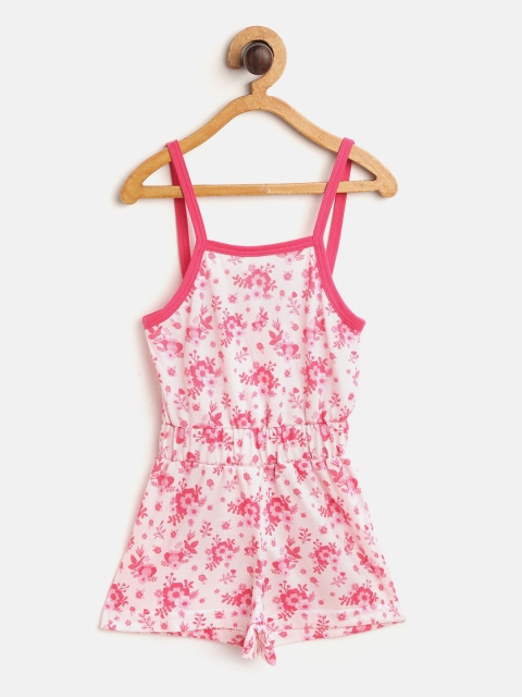 

GAME BEGINS Girls Pink & White Floral Print Pure Cotton Playsuit