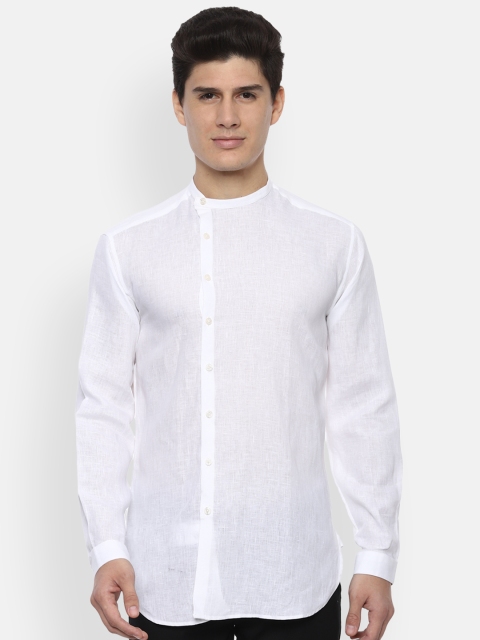 

V Dot Men White Slim Fit Solid Casual Shirt