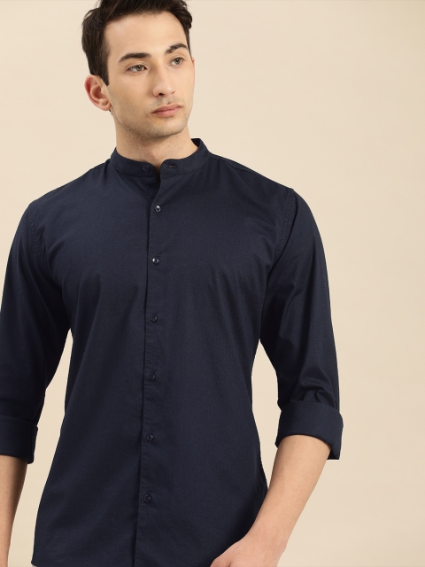 

ether Men Navy Blue Regular Fit Solid Stretch Casual Shirt