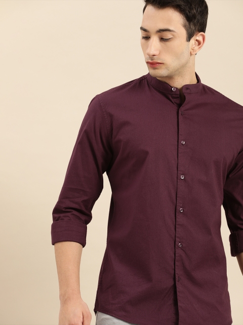 

ether Men Burgundy Regular Fit Solid Stretch Casual Shirt