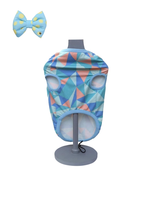 

Heads Up For Tails Blue & Pink Printed Dog T-shirt & Bow Tie