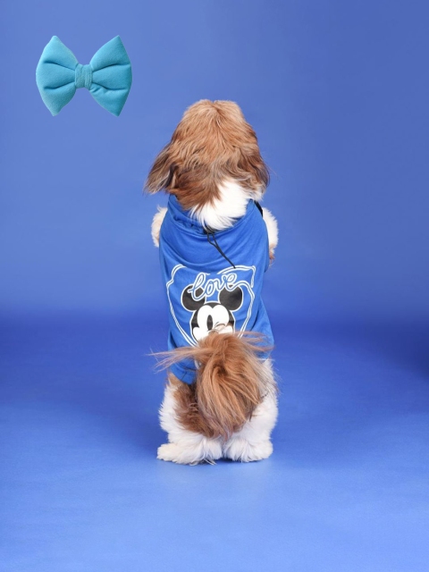 

Heads Up For Tails Blue Disney Mickey Mouse Printed Dog T-Shirt with Bow Tie