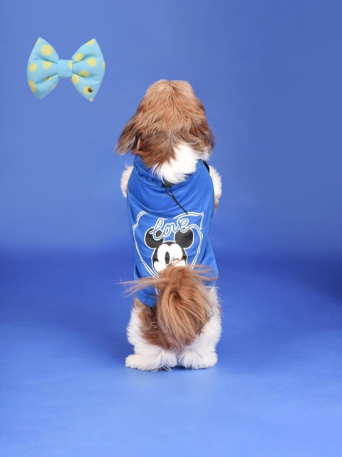 

Heads Up For Tails Blue & White Mickey Mouse Print Dog Shirt & Bow Tie