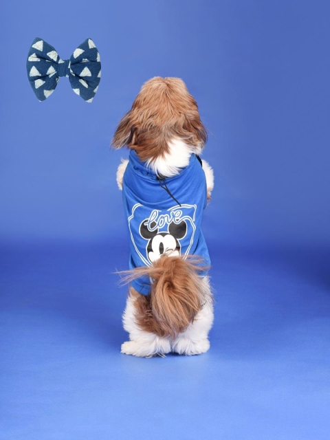 

Heads Up For Tails Blue Printed Disney Mickey Dog T-Shirt with Bow Tie