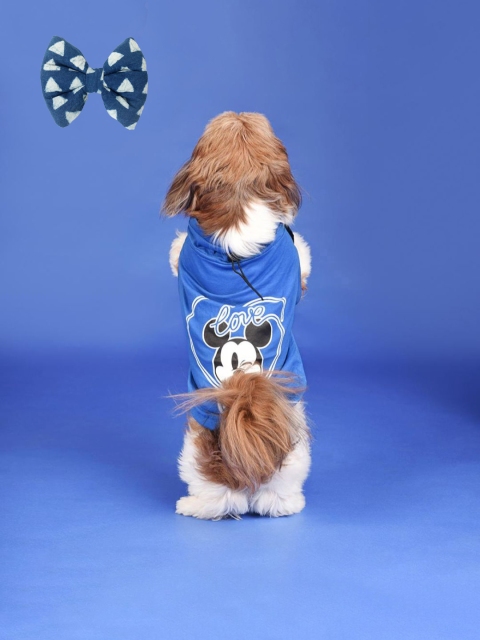 

Heads Up For Tails Blue Printed Disney Mickey Dog T-Shirt with Bow Tie