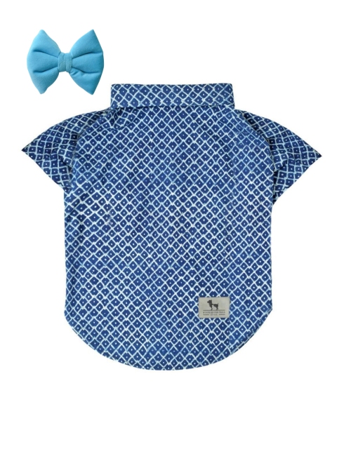

Heads Up For Tails Blue & White Printed Dog Shirt with Bow Tie