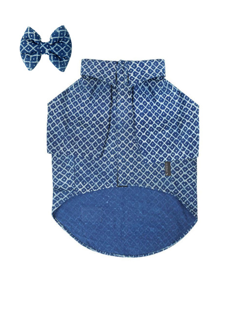 

Heads Up For Tails Blue & White Checked Dog Shirt & Bow Tie