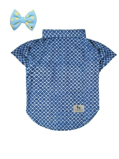 

Heads Up For Tails Blue & White Checked Dog Shirt & Bow Tie