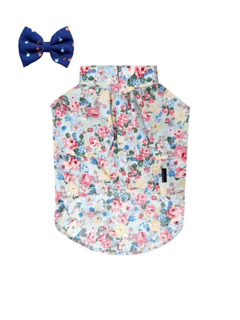 

Heads Up For Tails Blue Printed Dog Shirt & Bow Tie