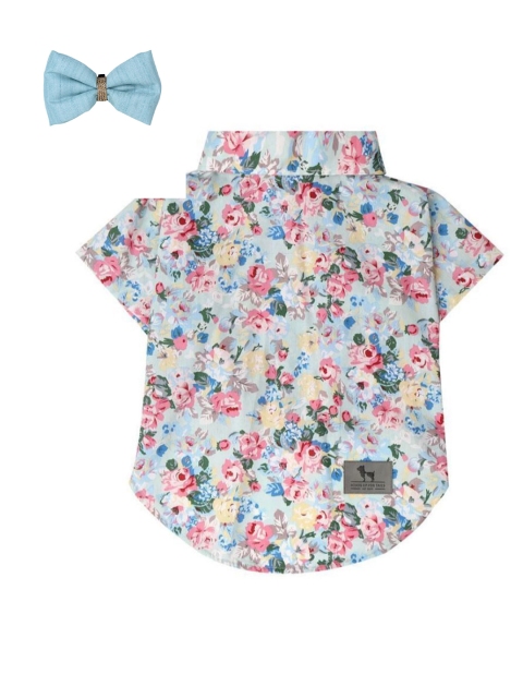 

Heads Up For Tails Blue Printed Dog Shirt With Bow